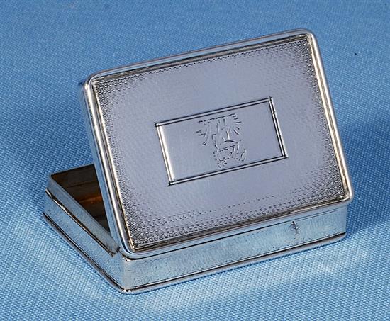 A George V engine turned silver snuff box, by George Unite, 3”/76mm x 2 1/8”/54mm Weight; 3.8ozs/107grms.